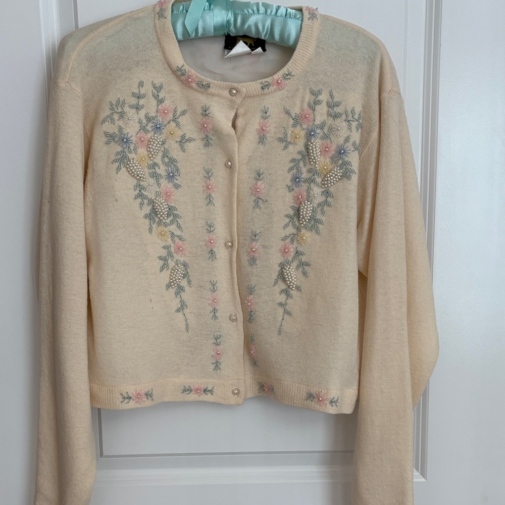 Chic Embroidered Cream Cardigan